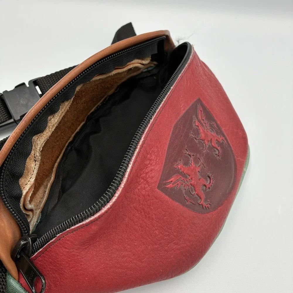 Vintage Leather Belt Bag Dragons Colorblock Fanny‎ Pack